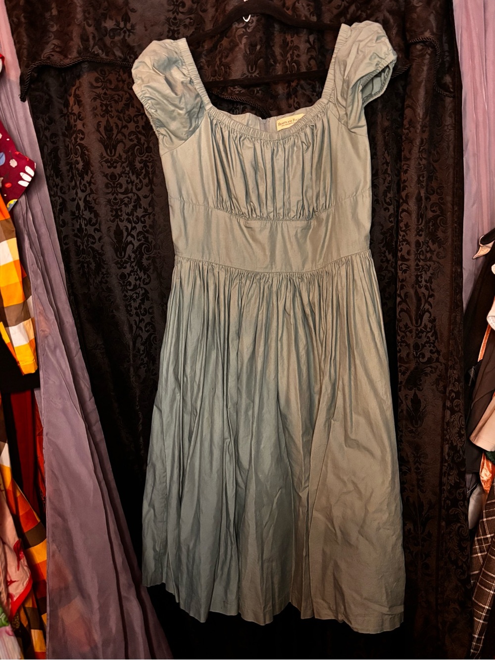 Hearts And Found Sage Green Fit & Flare Pinup Dress Peasant Top Size Xl/1XL